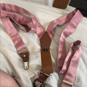 Jacob Alexander Men’s Suspenders – Pink with Leather Accents